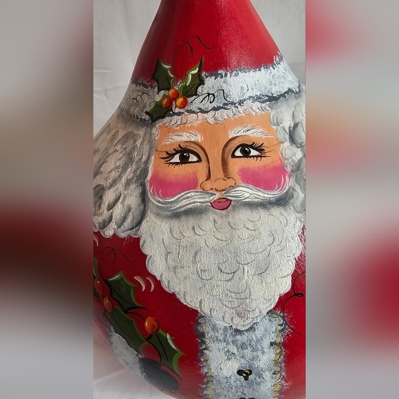Vintage Folk Art Hand Painted Large Santa Claus Gourd Holiday Christmas 9" - Picture 2 of 8